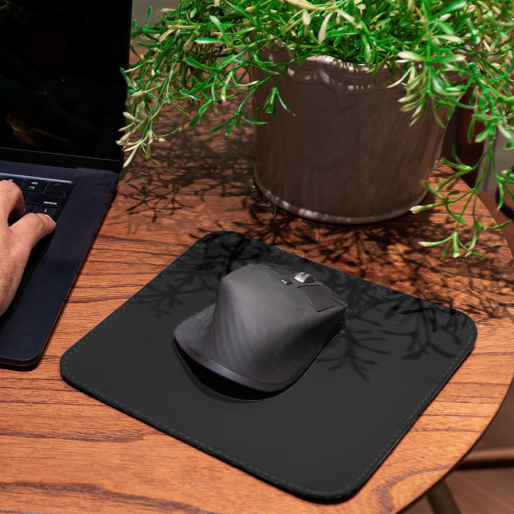 MousePad DeskPad 20x20cm Pequeno Eddias Couro Sintético Para Mouse Escritório Office + Porta Copos