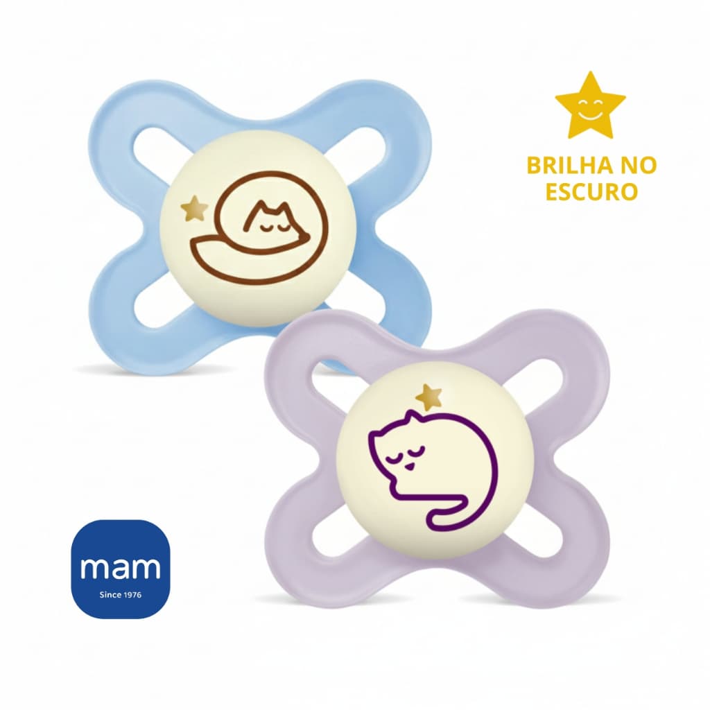 Chupeta MAM 0-2 meses Brilha no Escuro de Silicone Menino e Menina Chupeta Recém Nascido