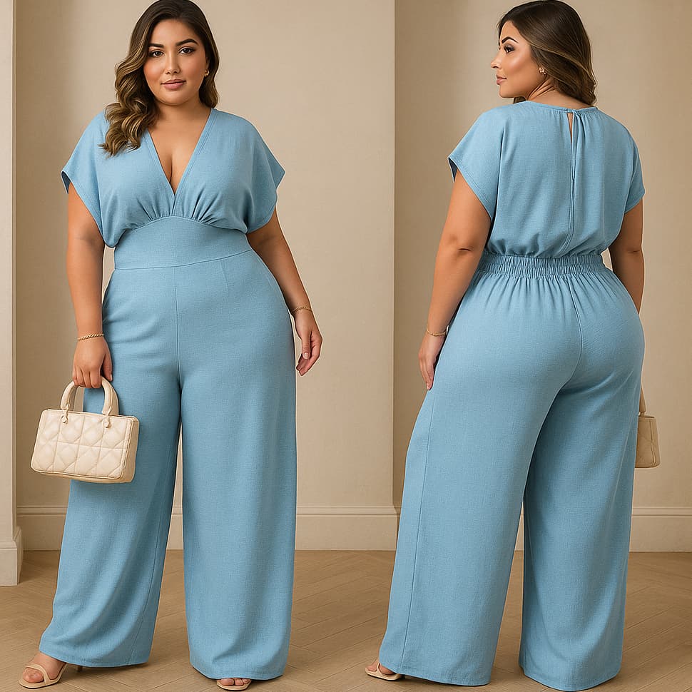 Macacão Longo Plus Size Elegante  Moda Casual para Mulheres Estilosas Tecido Leve Confortável e Caimento Perfeito