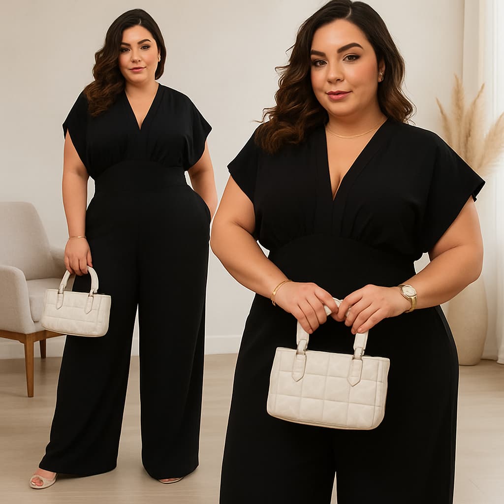 Macacão Longo Plus Size Elegante Confortável Moda Plus Casual Soltinho