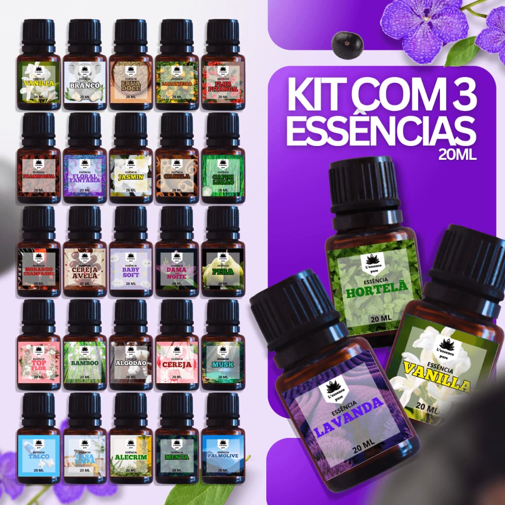 Kit 3 Essências Hidrossolúvel 20ml | Aromatizante para Umidificador | +34 Fragrancias & Combinações