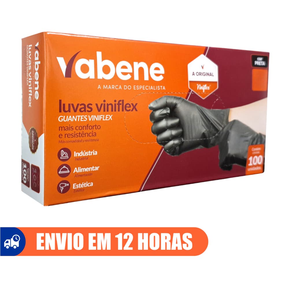 Luva Descartável Preta Sem Pó TPE Vinil Viniflex 100un Vabene