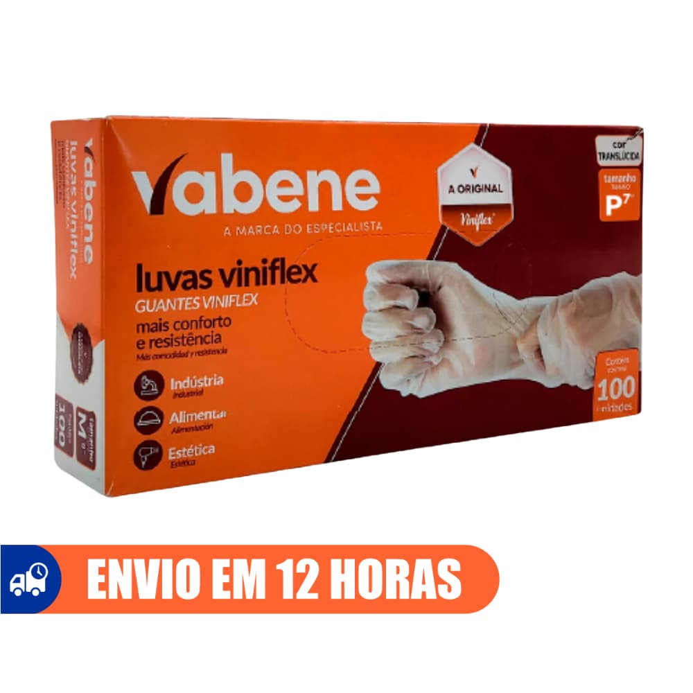 Luva Descartável Transparente Sem Pó TPE Vinil Viniflex 100un Vabene