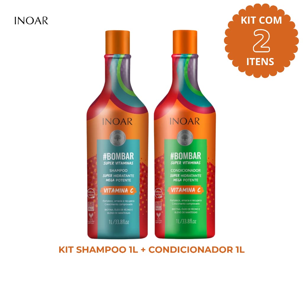 Kit Inoar Bombar Super Vitaminas Shampoo 1L + Condicionador 1L