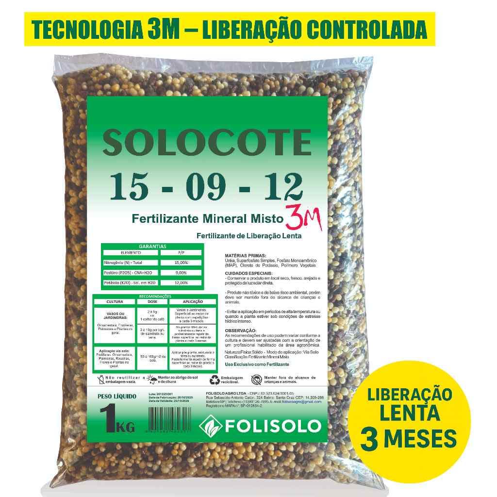 Adubo Liberação Lenta 1kg 15-09-12 3M Fertilizante NPK para Plantas, Jardins, vasos Orquídeas Rosa do deserto suculentas