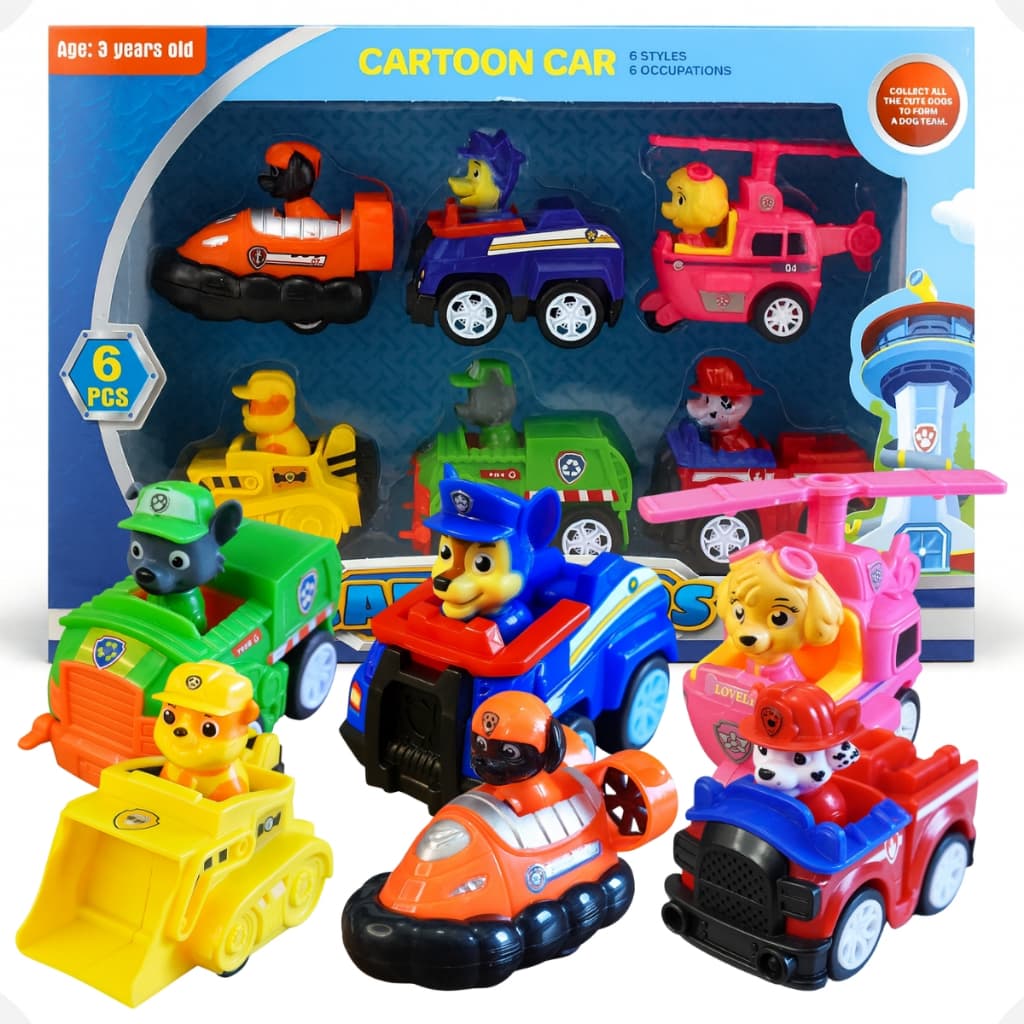 Kit 6 Carrinhos Patrulha Canina Coleção Fricção Todos Personagens Presente Aniversario Decoração