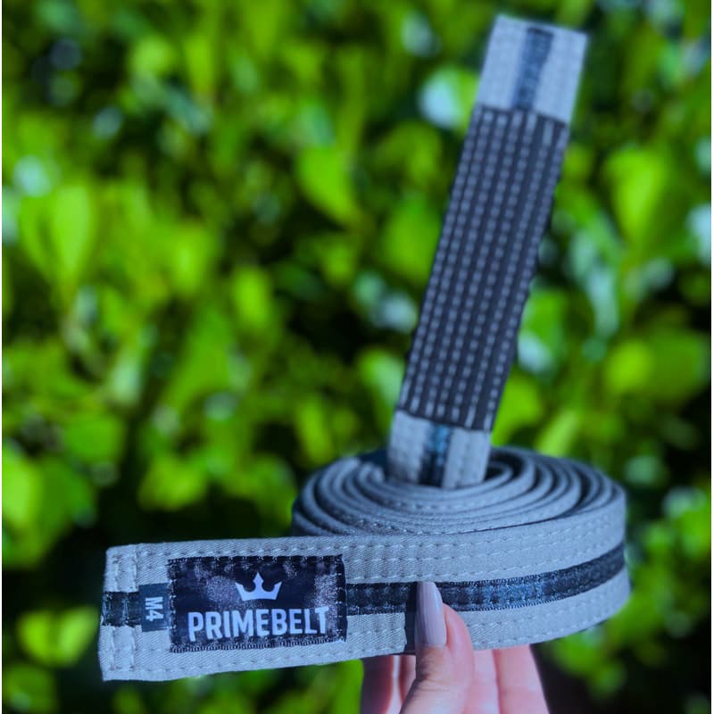 Faixa Jiu Jitsu Cinza Listra Preta/Branca Infantil 7 costuras