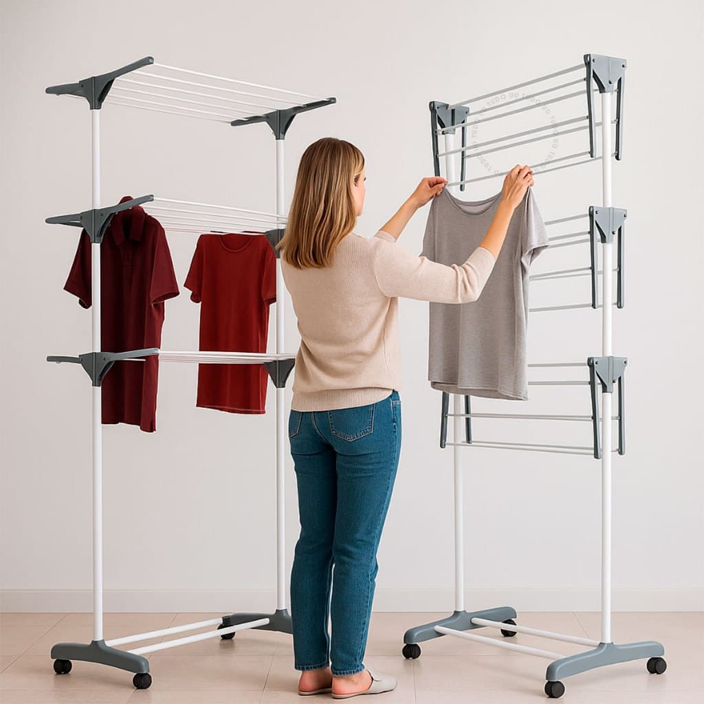 Varal De Chão Varanda Para Roupas Calcinhas Grades 3 Andares Dobrável Portátil Simples ou Haste Dupla