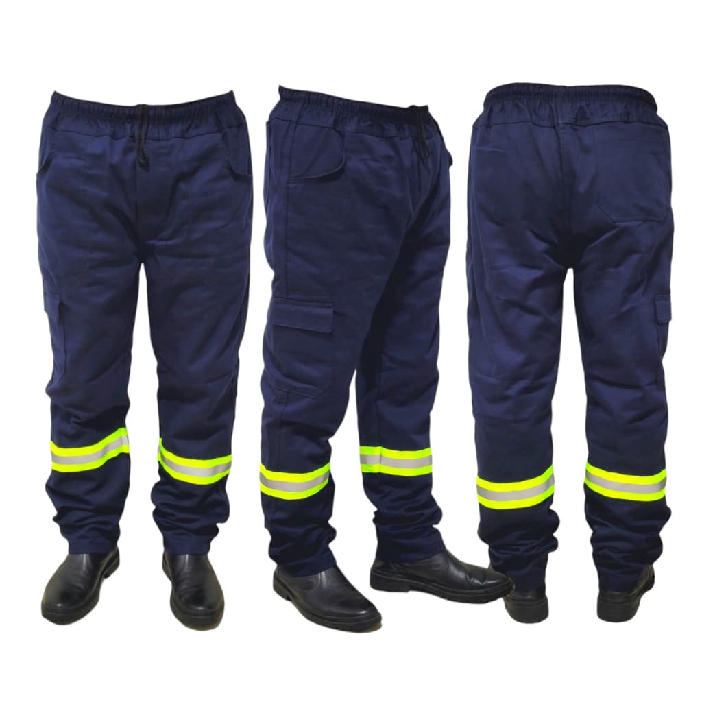 Kit 3 Calça Trabalho Brim Cargo Uniforme Reforçado Profissional FAIXA REFLETIVA