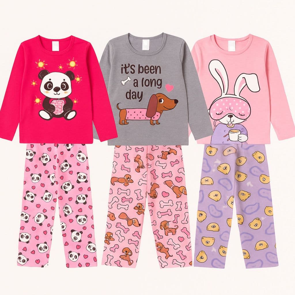 Kit 3 Pijamas Infantil Feminino Menina Manga Longa Meia Estação - Tamanho 1 ao 14 anos Oferta de Hoje
