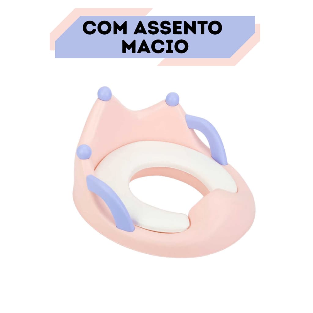 Assento Redutor de Vaso Sanitário Troninho Penico Infantil com Alça Princesa Almofada Acolchoada