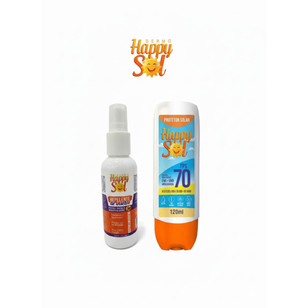 🏖️ Kit Verão: Protetor Solar Happy Sol FPS 70 + Repelente de Insetos 🦟