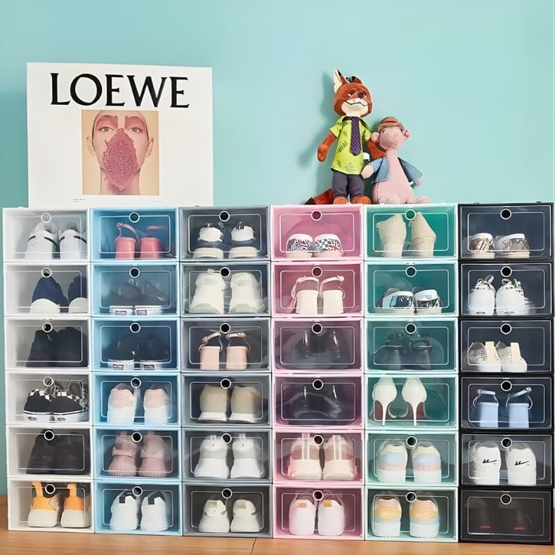 6/10/12/24 Caixas Organizadoras Para Sapatos e Tênis Empilháveis com Tampa Frontal