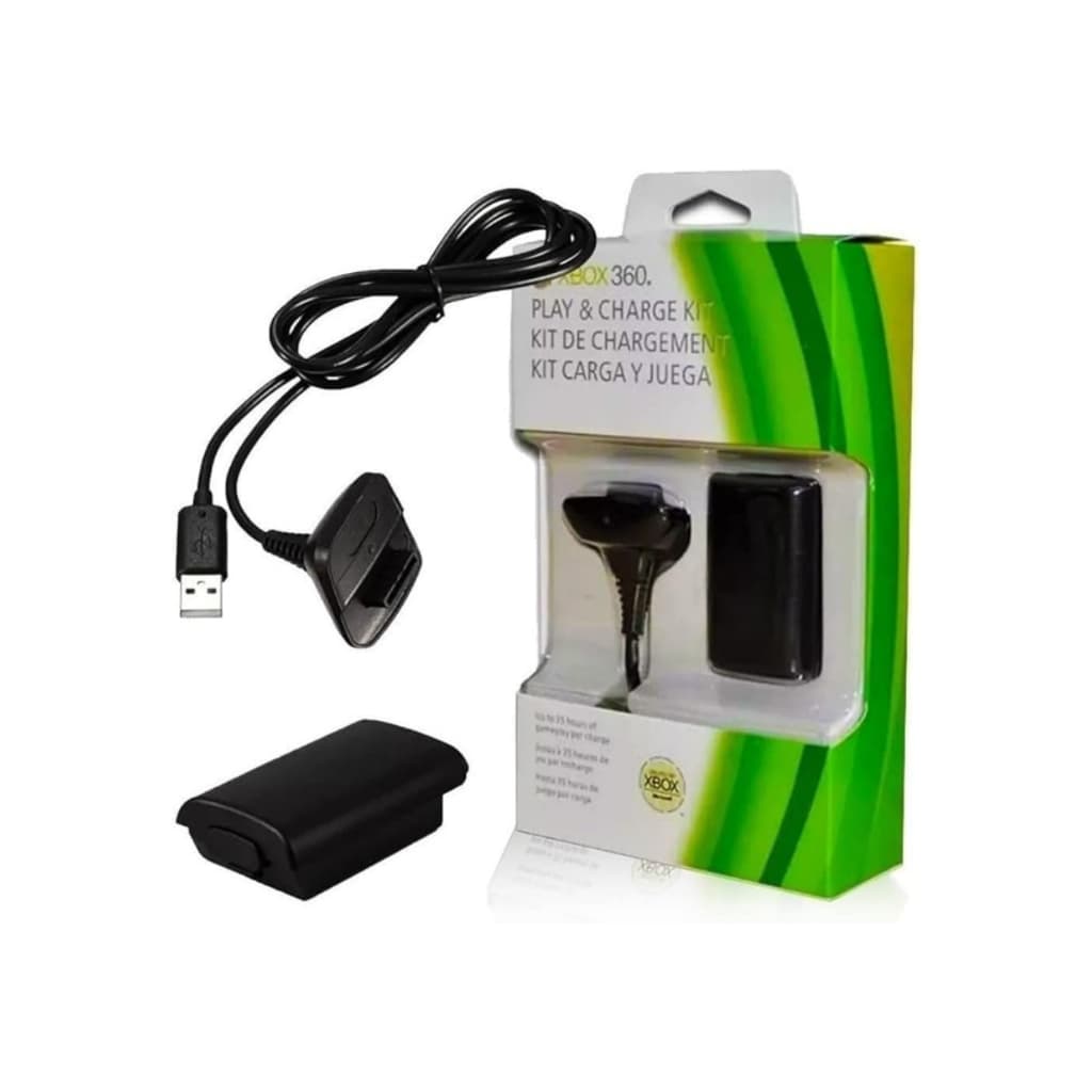 Kit Carga e Jogue Xbox 360 Controle Com Bateria Recarregável e Cabo USB Play & Charge