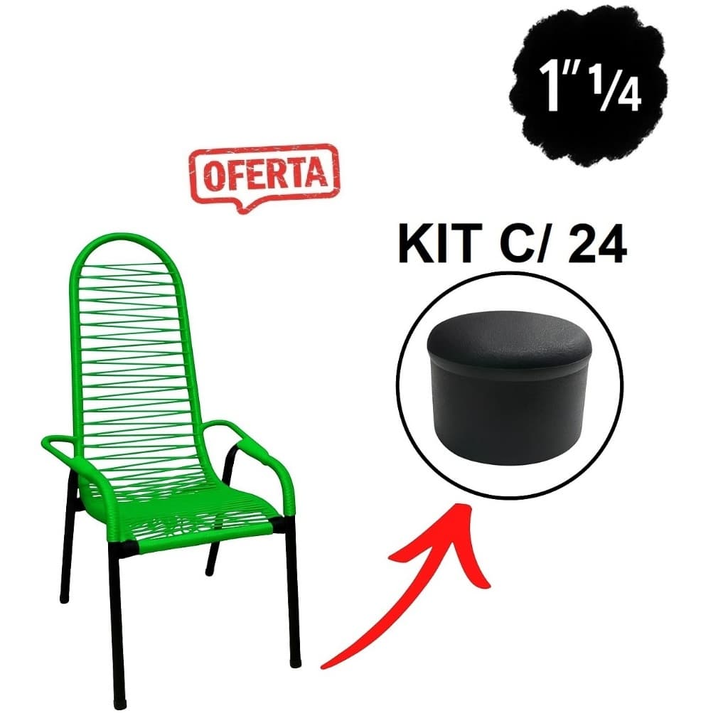 Ponteira Pezinho Para Cadeira 1" 1/4 Preta Externa 32mm (3,2cm) Tampa Cadeira Area Cozinha 1.1/4