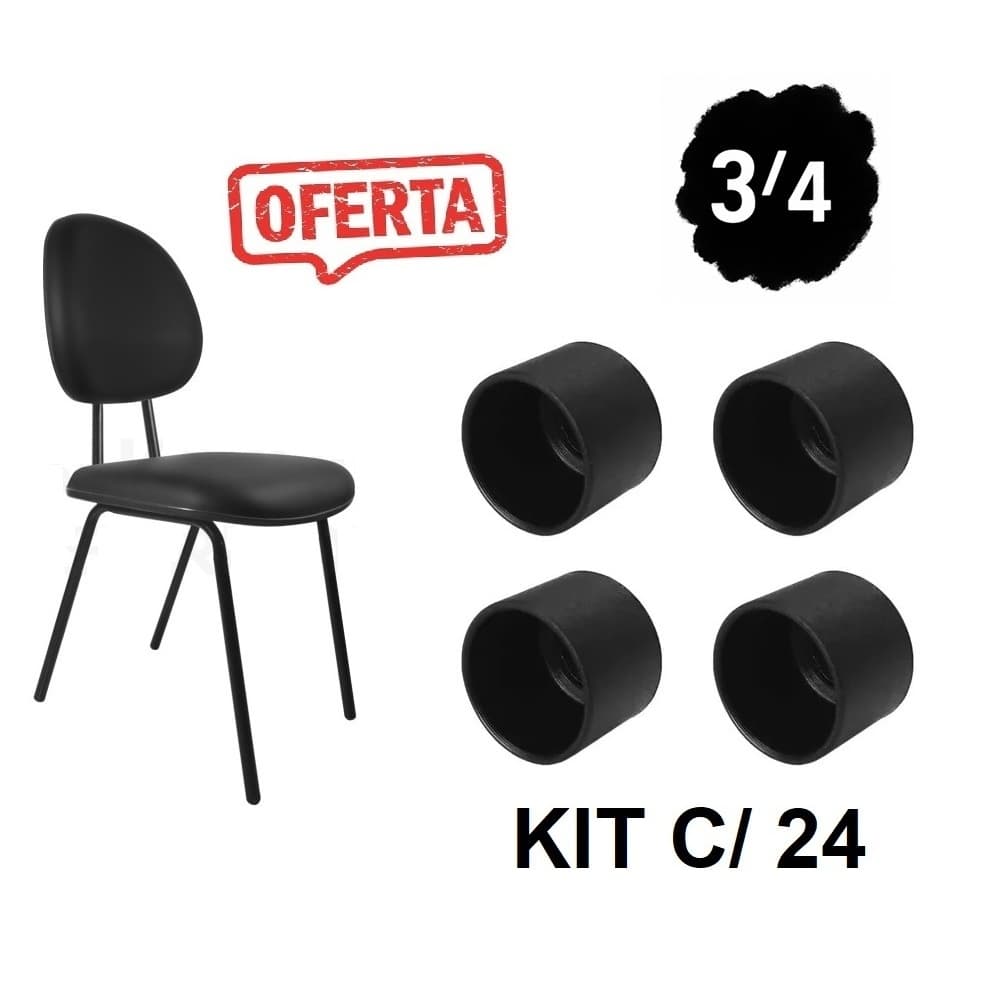 Ponteira Para Cadeira 3/4 Preta Externa 19mm Pezinho Tampa Cadeira de Bar Escritório 1,9cm
