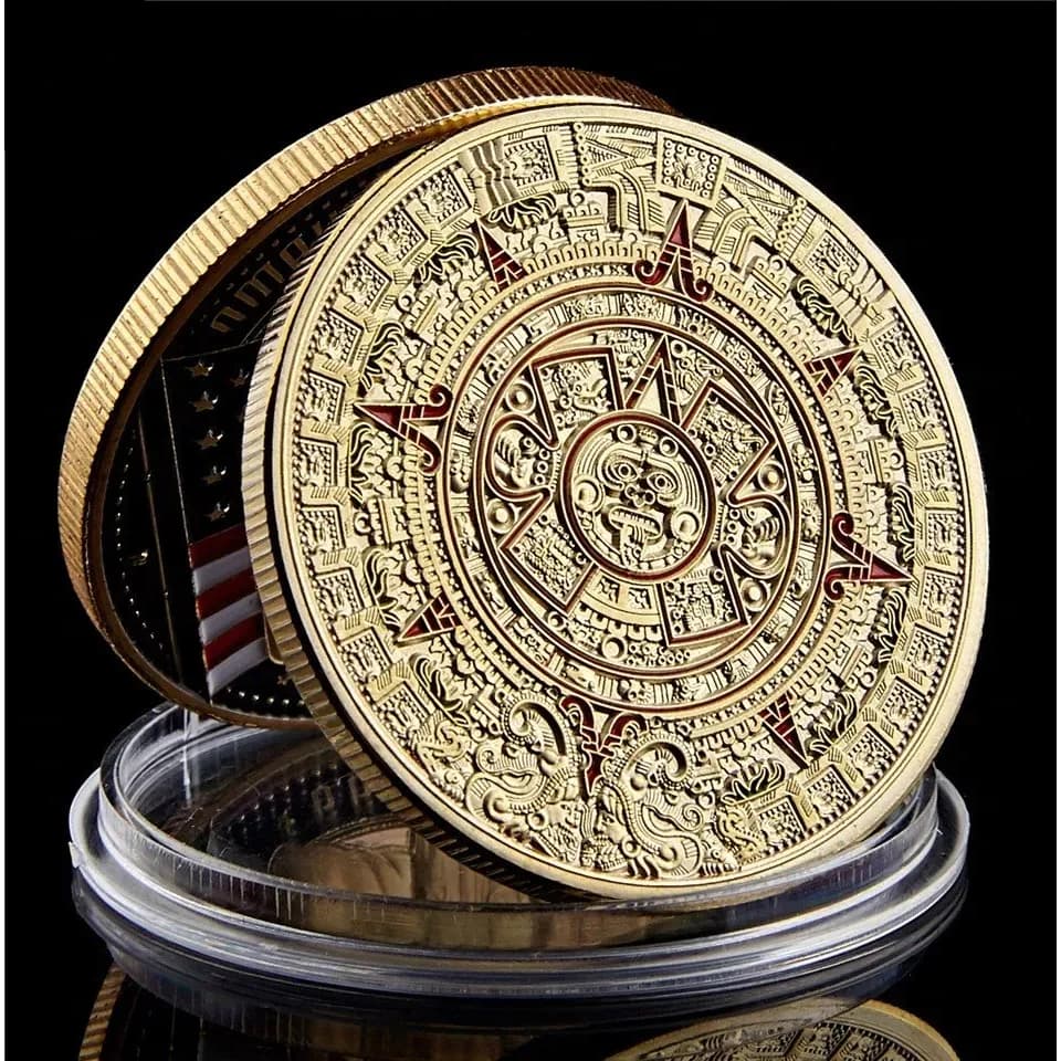 Moeda Calendário Maia- Asteca - México - Banhada À Ouro
