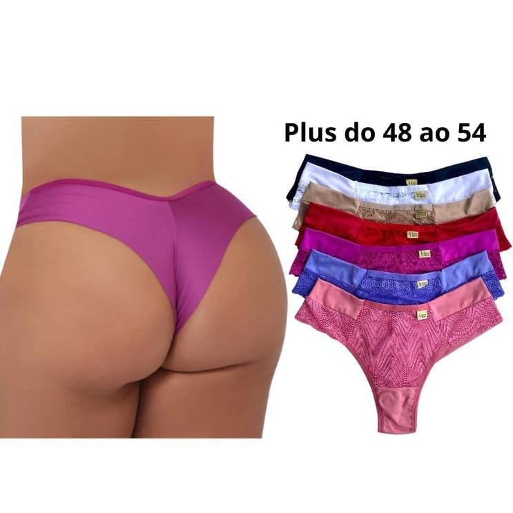 Kit Calcinha Plus size Fio Duplo Lateral Dupla c/ Renda Lingerie Feminina Conforto