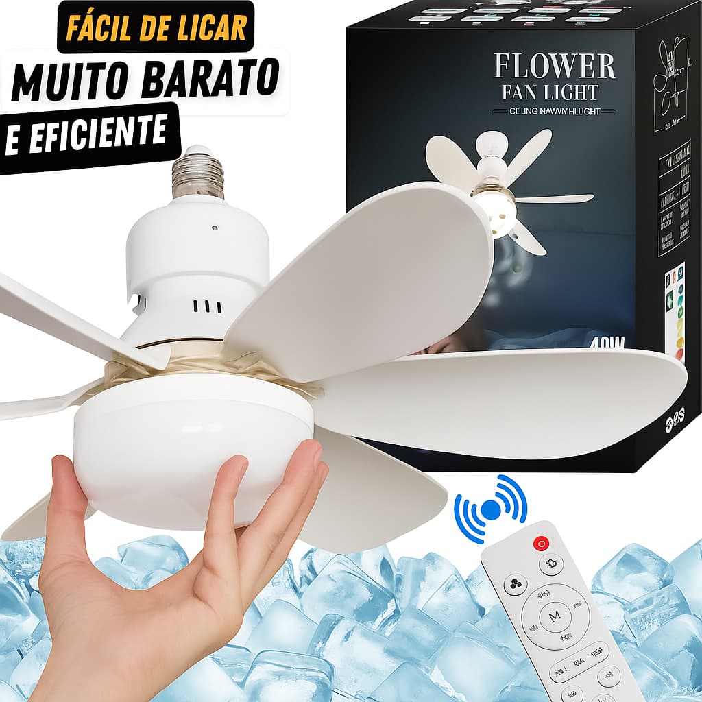 Kit 3 Ventilador de Teto 60W-80WLED Lâmpada Controle Remoto Luminária Economica de Energia 6 Lâminas Bivolt