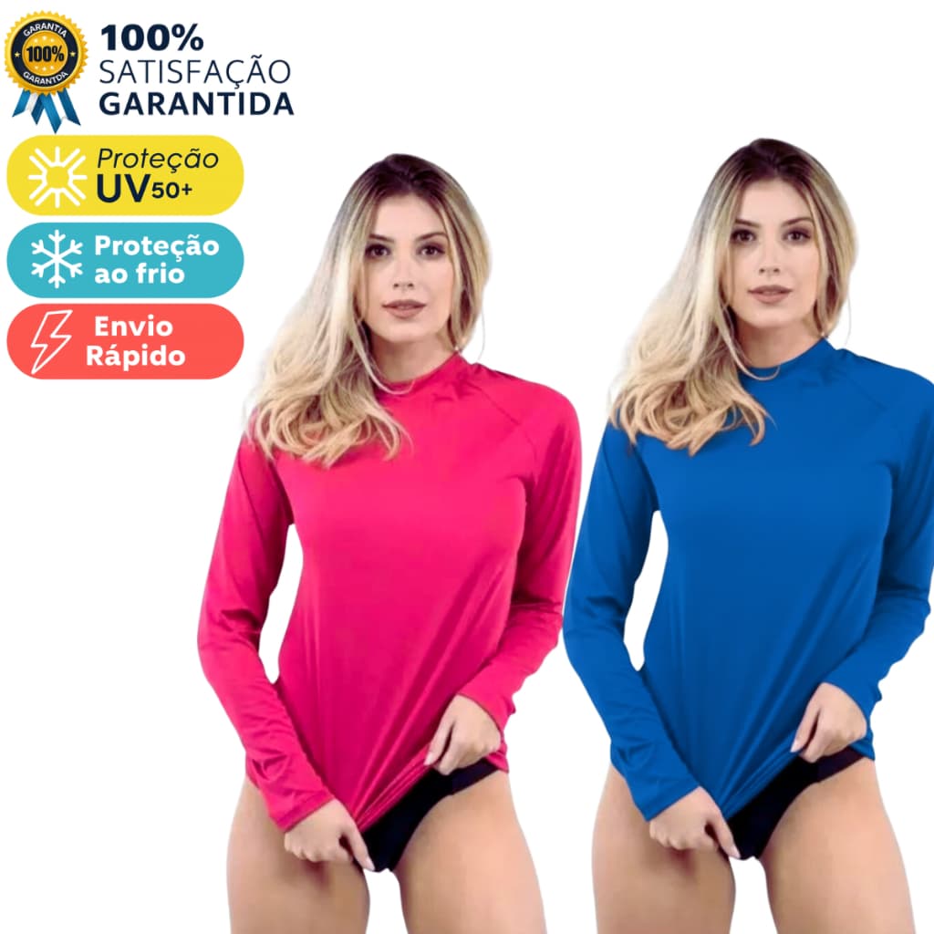 Camisa Feminina Proteção Solar Uv+50 Camiseta Segunda Pele Térmica Longa Moda Praia Promoção Blusa