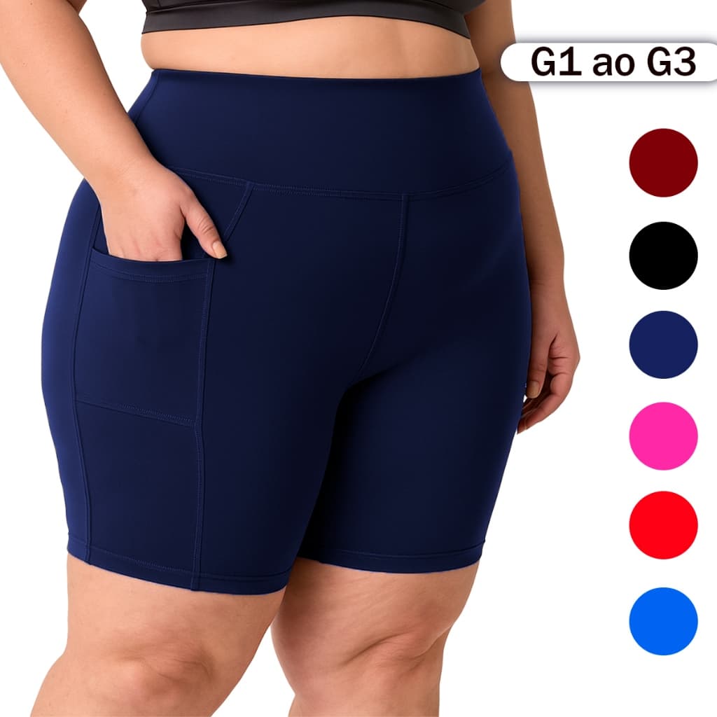 Bermuda Plus Size Bolso Lateral | Do G1 ao G3 | Academia Fitness Ciclista Caminhada e Conforto Dia