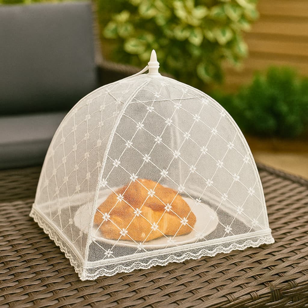 Cobre Alimentos 40x40cm Rede Com Renda Mosquiteiro Para Cozinha e Mesa - Javick