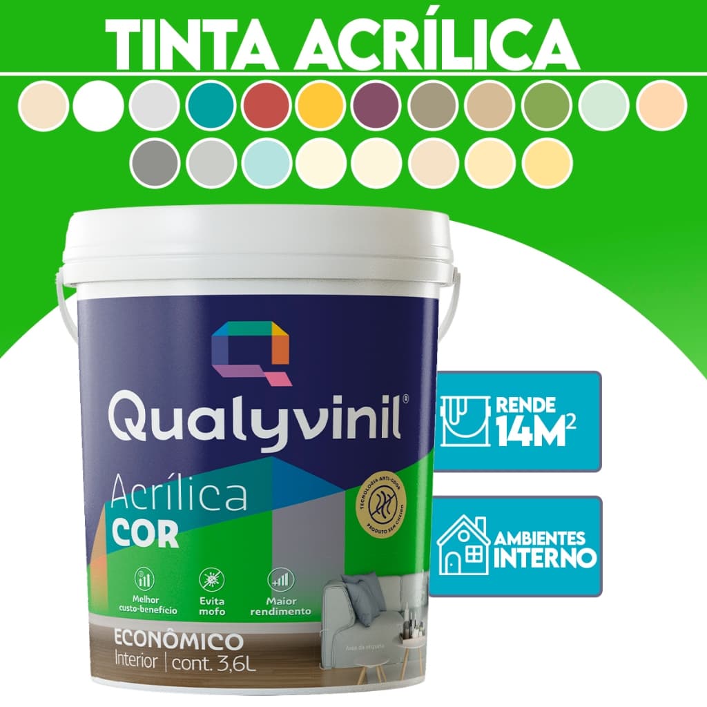 Tinta Acrílica Premium Completa Para Paredes e Tetos Interiores Qualyvinil 3,6L