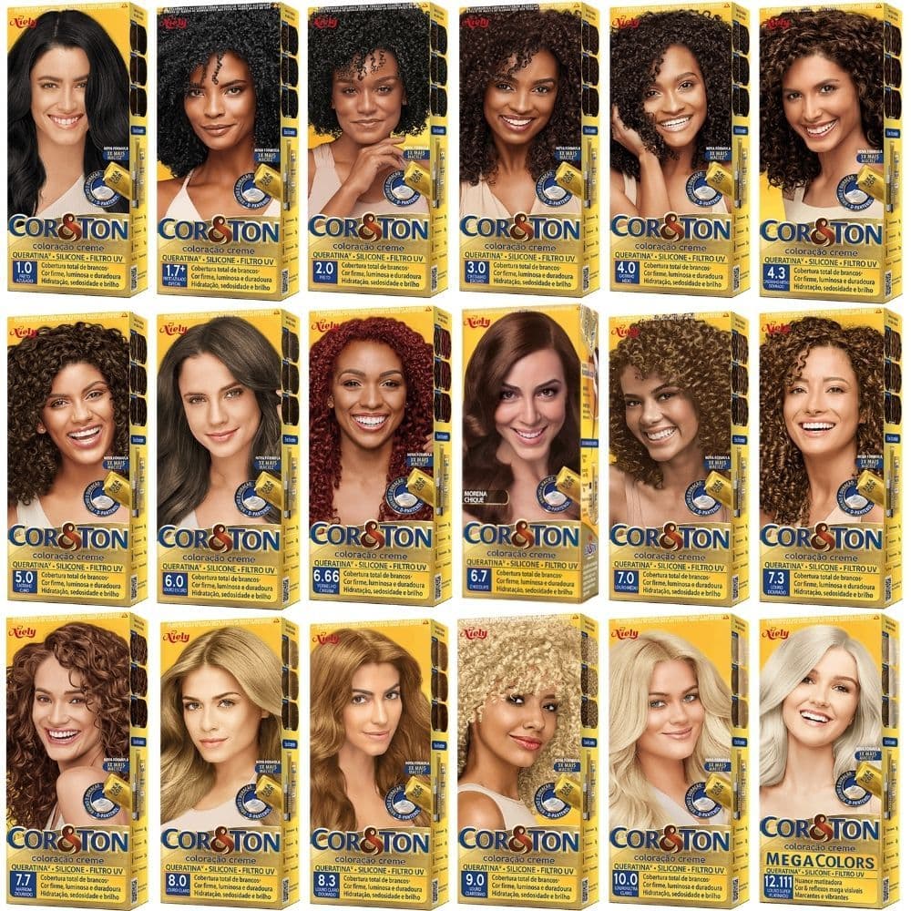 Kit Completo Tinta de Cabelo Permanente Cor&Ton c/ Oxidante + Coloração + Tratamento + Luva