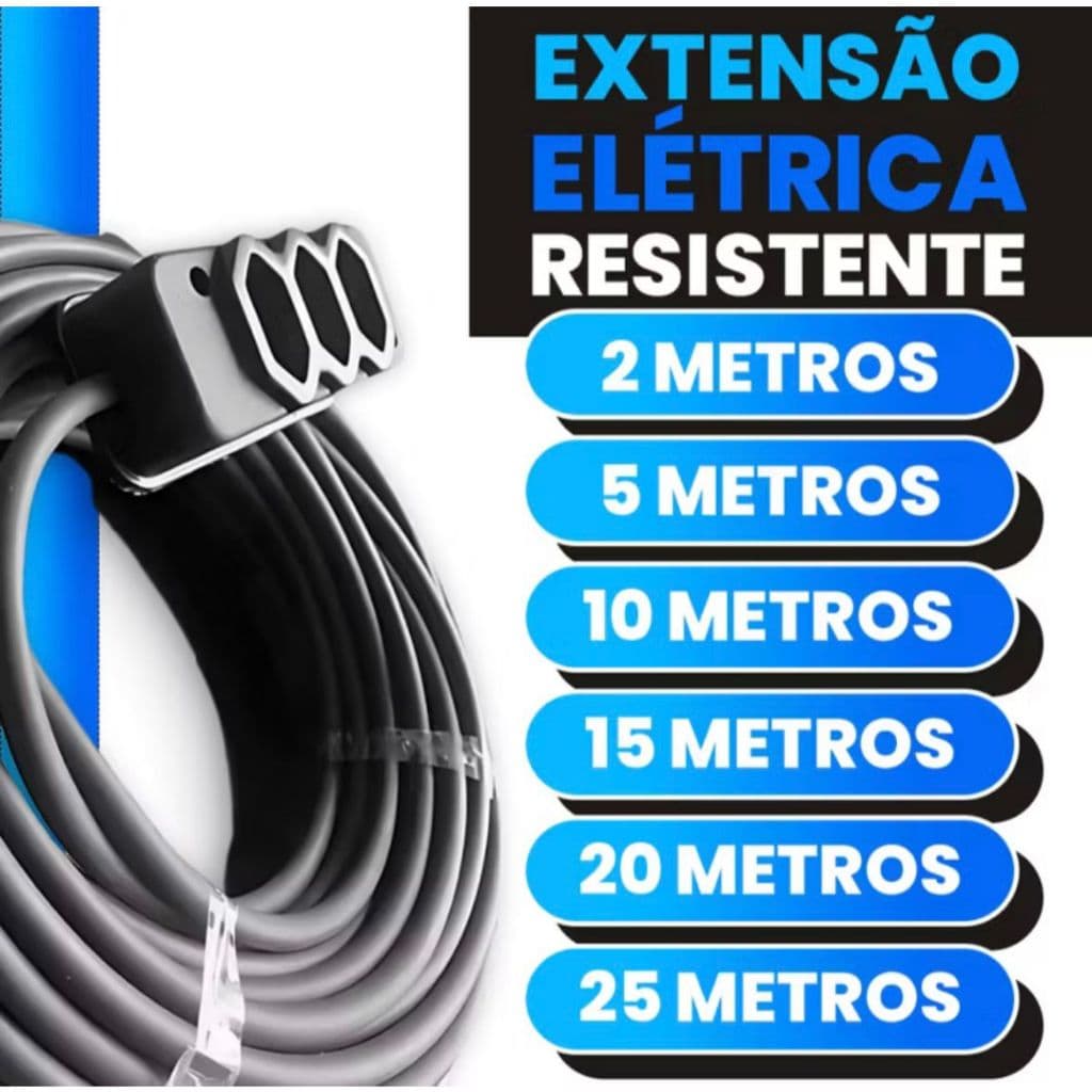 Extensão Elétrica Reforçada 25 Metros Cabo PP 2x2,5mm² – Alta Potência e Durabilidade
