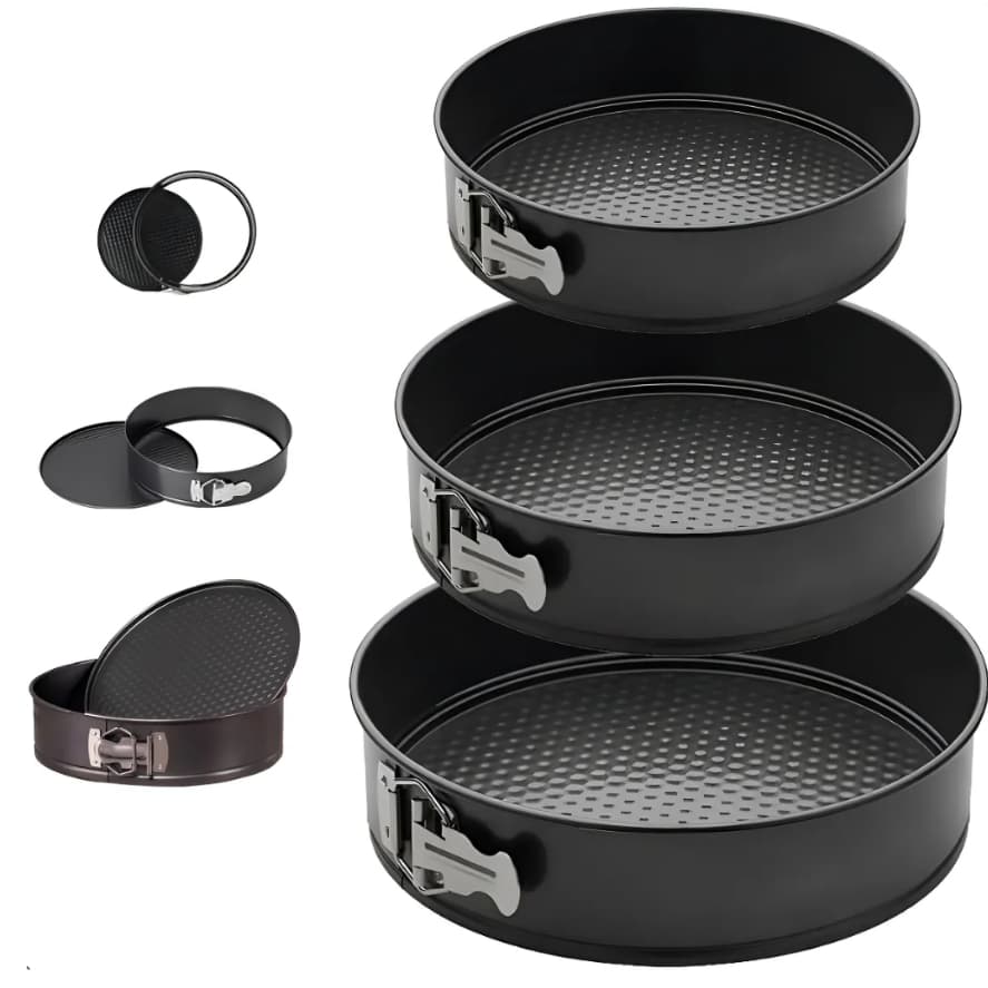 Kit 3 formas de bolo com fundo removivel Antiaderente Assadeira Não Gruda para Bolos e Tortas