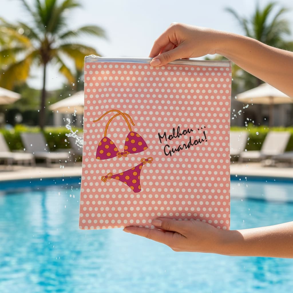 Bolsa Porta Biquini Molhado Impermeável Fechamento em ZipLock Saco Praia Piscina Roupa Molhada