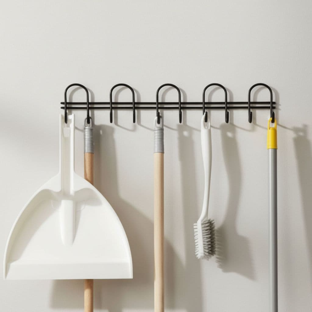 Cabide Multiuso 10 Ganchos para Lavanderia – Suporte para Vassouras, Rodos e Acessórios de Limpeza
