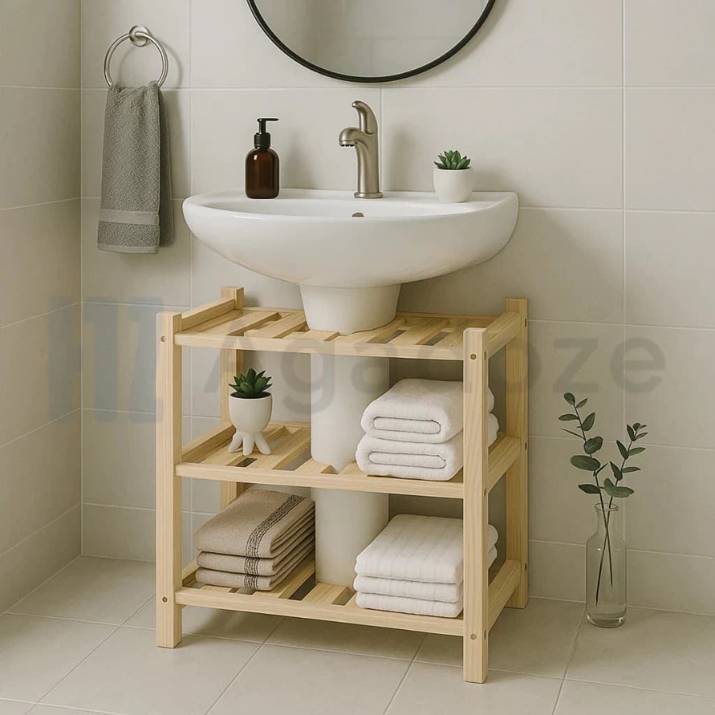 Gabinete com 3 Prateleiras Para Banheiro Organizador Rústico