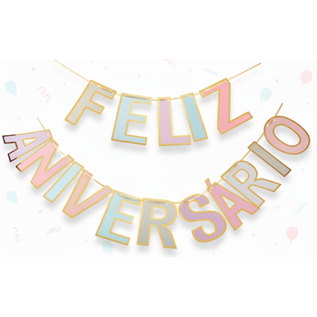 Faixa Varal De Letras Feliz Aniversário Cartonado Colorido Bandeirinhas Decoração de Festa
