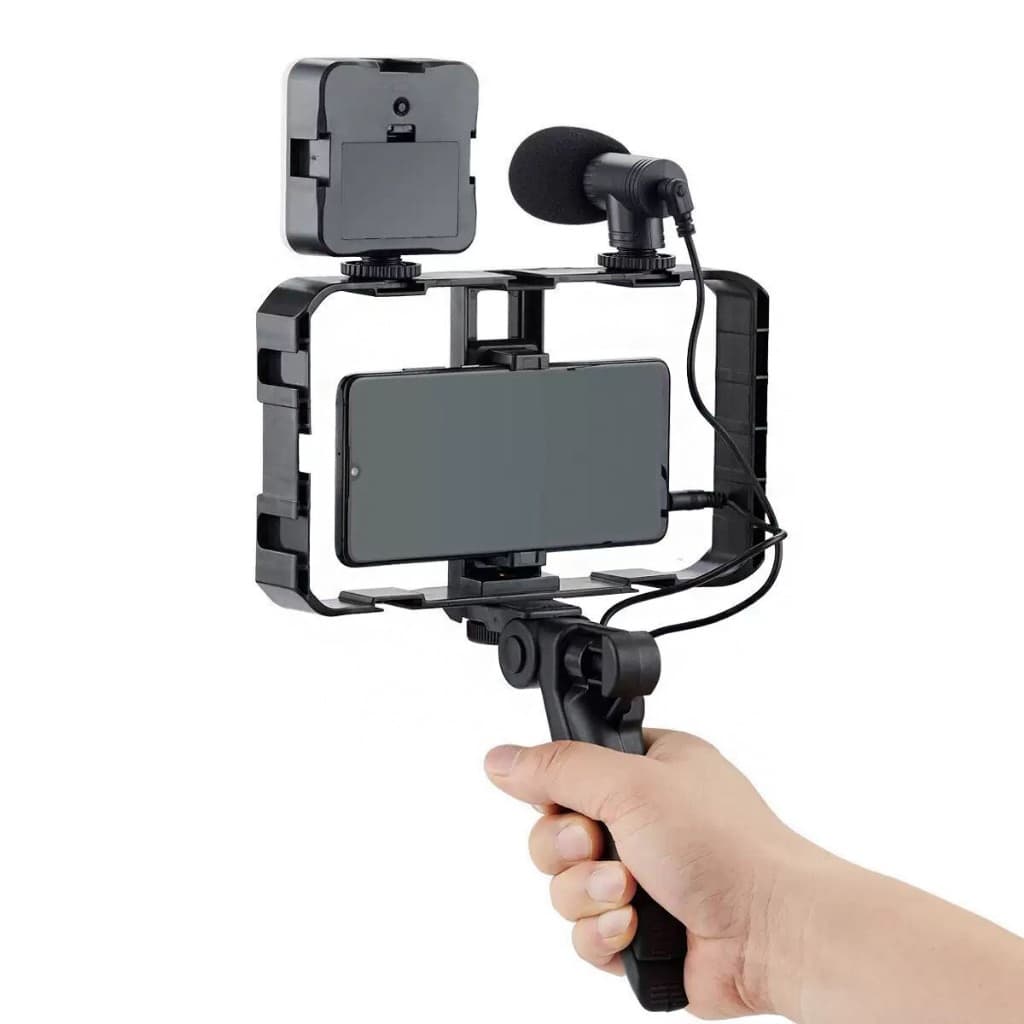 Estabilizador De Filmagem Para Celular Com Microfone E Luz Suporte Para Filmagem Manual