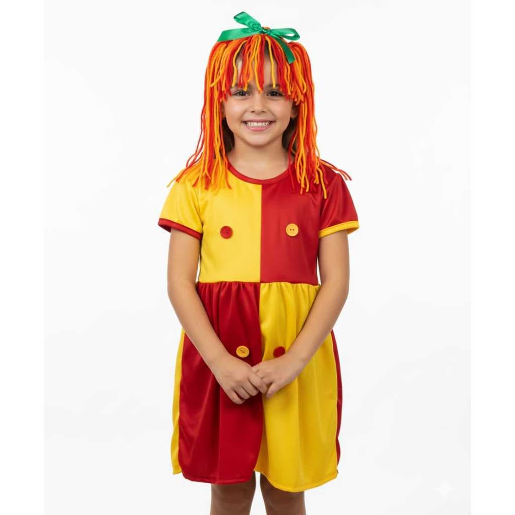 Fantasia Roupa Infantil Roupa Emília Boneca Vestido com Tiara