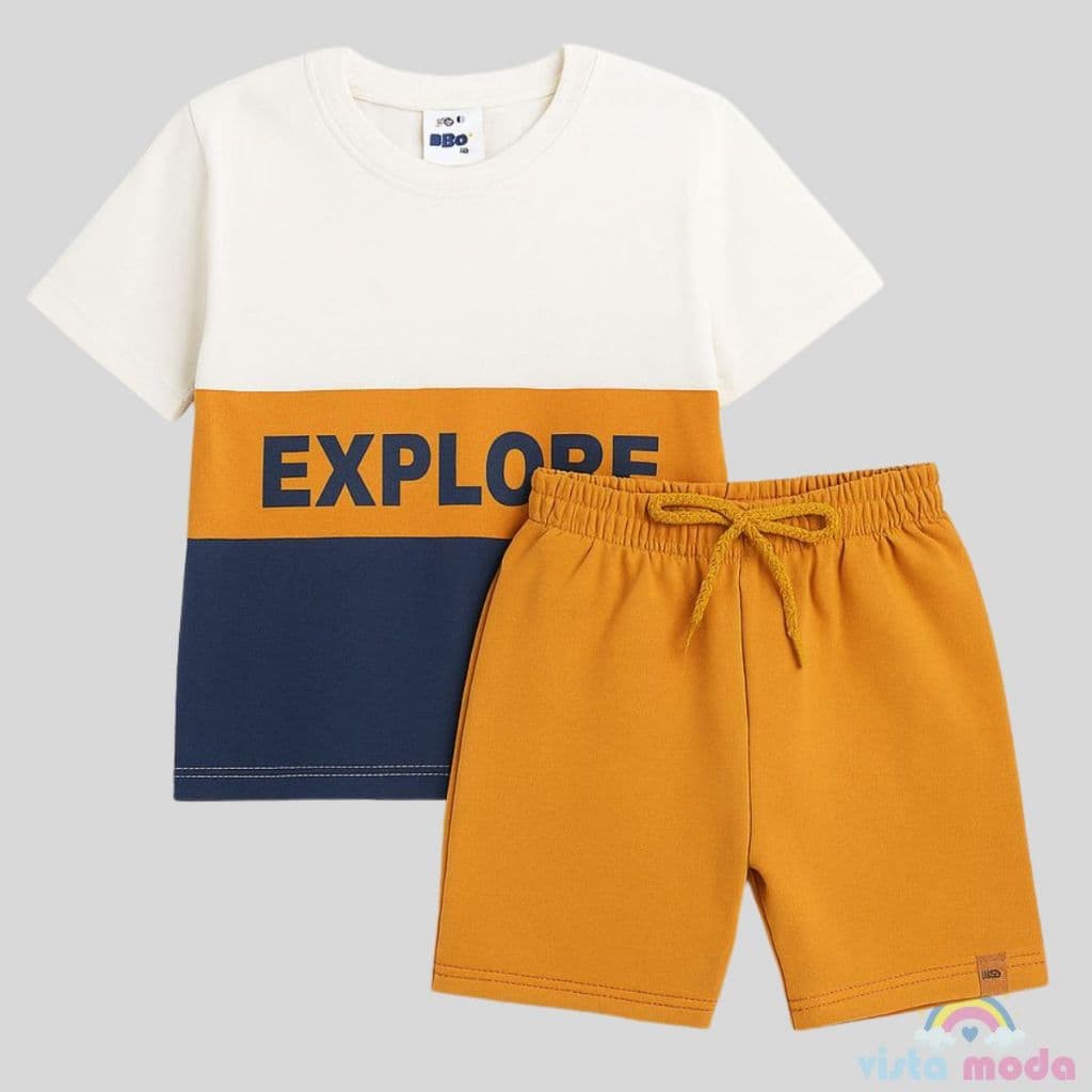 Kit 2 Peças Menino Conjunto Infantil Verão Bermuda Com Camiseta