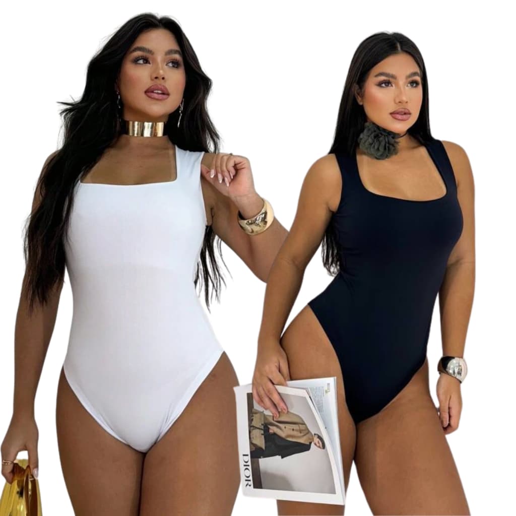 Kit 2 Body Feminino Decote Quadrado Alça Grossa Regata Suplex