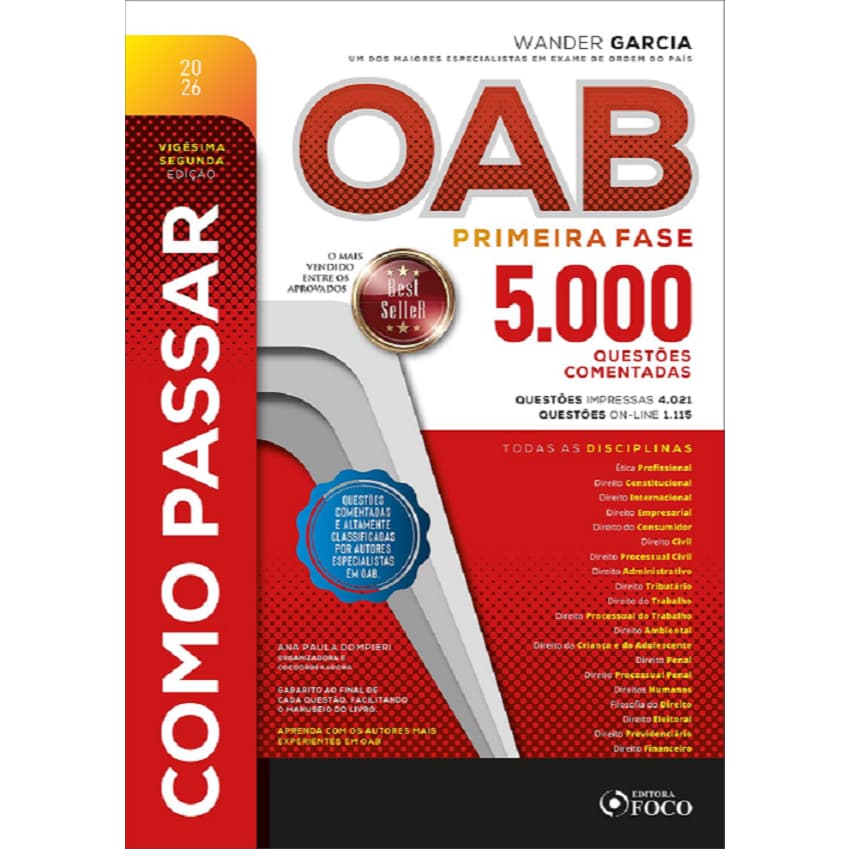 Como Passar Na Oab - 1 Fase 5.000 Questões Comentadas - 22 Edição 2026 Foco Juridico