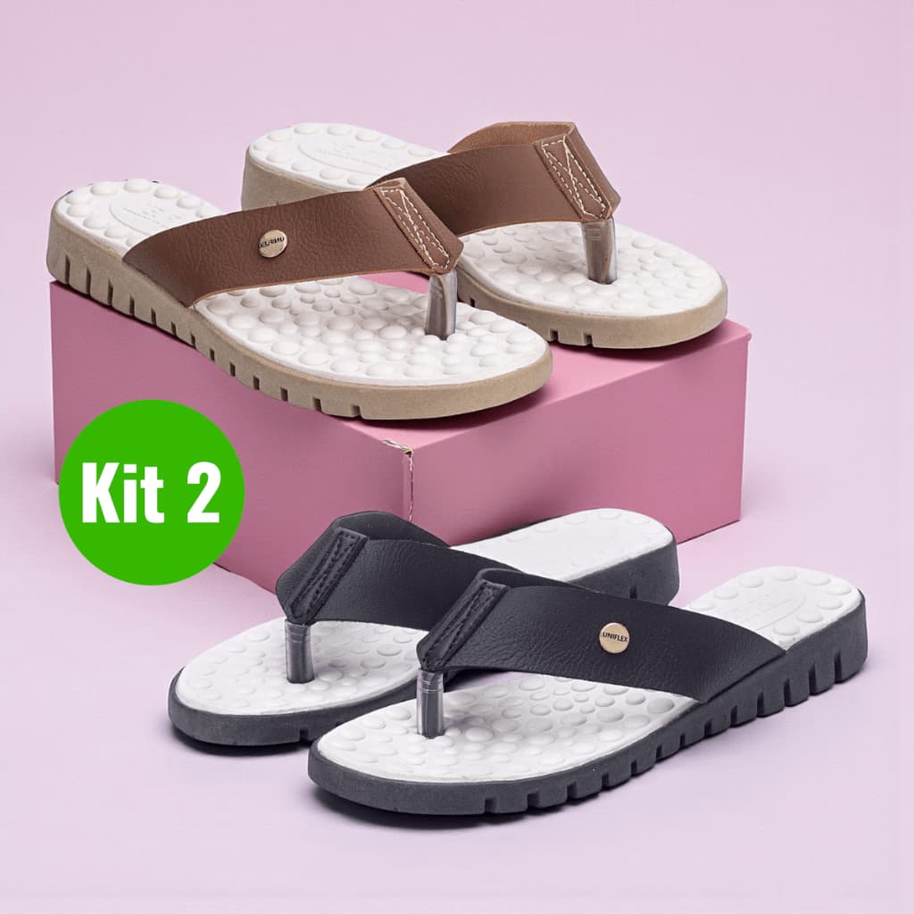 Kit 2 Pares Sandália Ortopédica Feminina Confortável Chinelo Massageador Rasteira Leve Macia