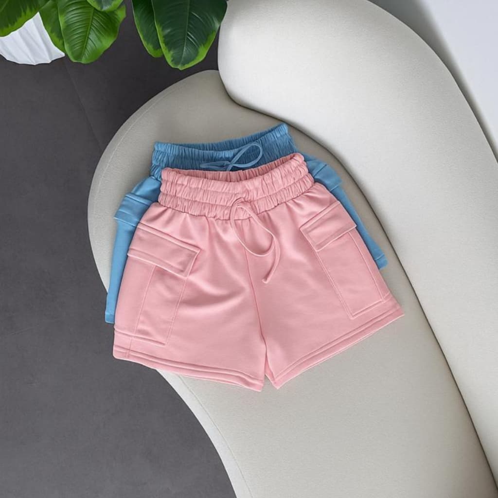 Kit 2 Peças Short Cargo Feminino Moletom Moletinho Shortinho Soltinho Confortável Algodão