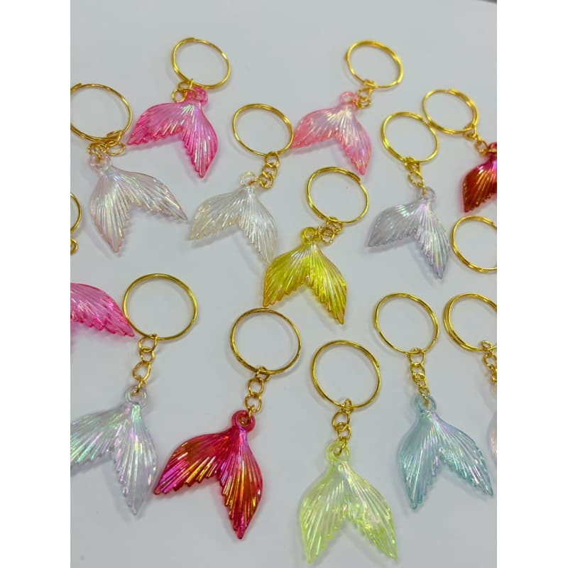 Kit com 20 Chaveiros Cauda de Sereia Acrílico Furta-Cor com Argola Dourada