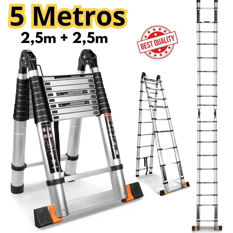 Escada Extensiva até 5 Metros Telescópica Dupla Multifuncional Alumínio Ótima Qualidade