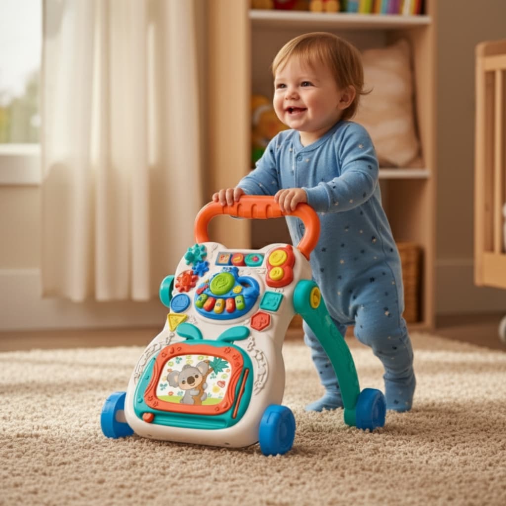 Andador de Empurrar Didático Educativo Musical Para Bebês com Luz Rodinhas Divertido