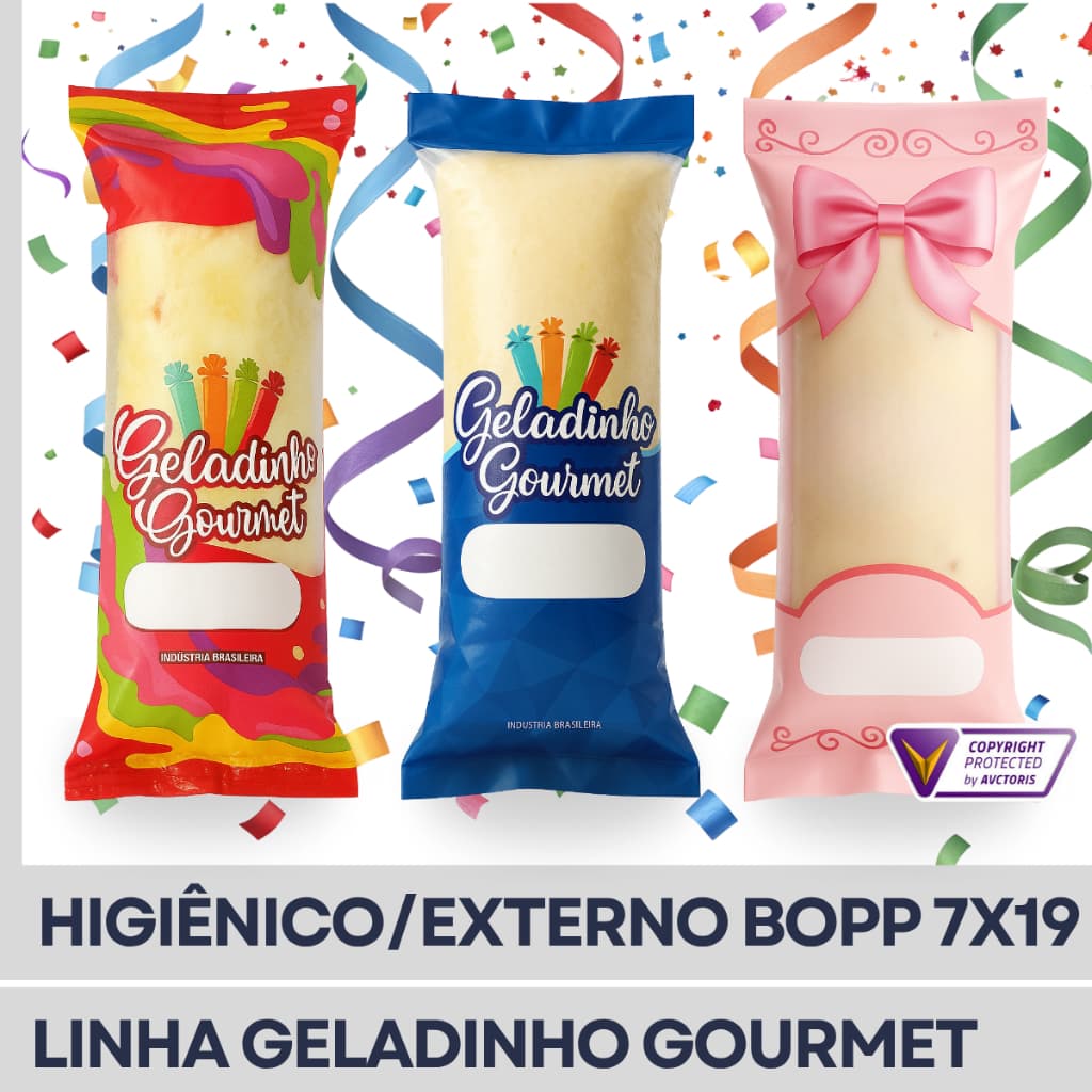 Embalagem Higiênica Externa BOPP 7x19 | Geladinho Gourmet - 3 Modelos