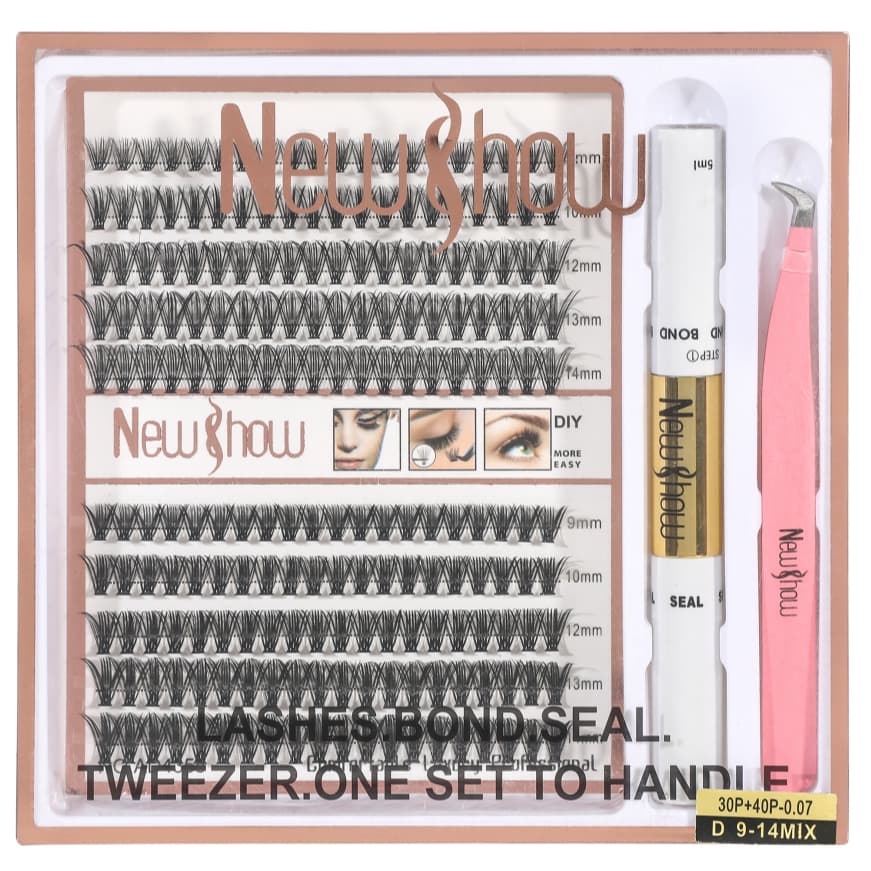 New Show Cílios 12P/20P/30P/40P Tufos Sem Nó Mix 9-14mm MIX + 1 Principal Pinça + 1  Cola