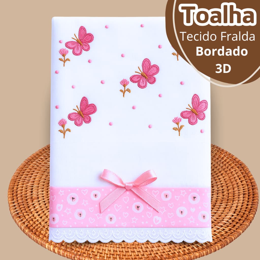 Toalha Fralda de Banho Bordada Cueiro Bebe 1mx70cm  Tecido Duplo 100% Algodão Enxoval Recém Nascido