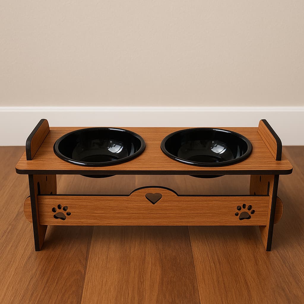 Comedouro Bebedouro Pet Elevado Para Cachorros e Gatos Com Tigelas Com TAMPAS MDF 6MM