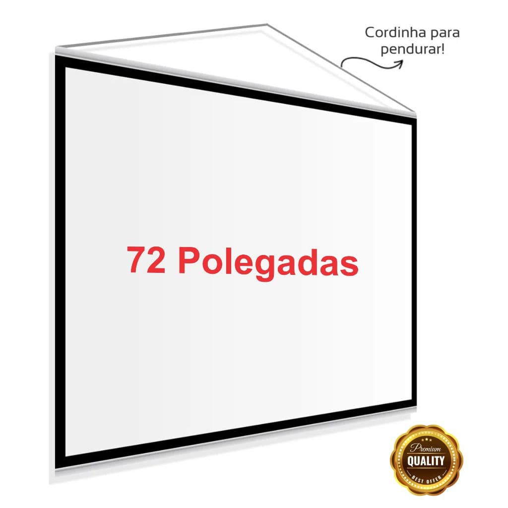 Tela de Projeção 72" (1,40x1,00m) Fosca 260g – Datashow com Cordão para Pendurar PREMIUM