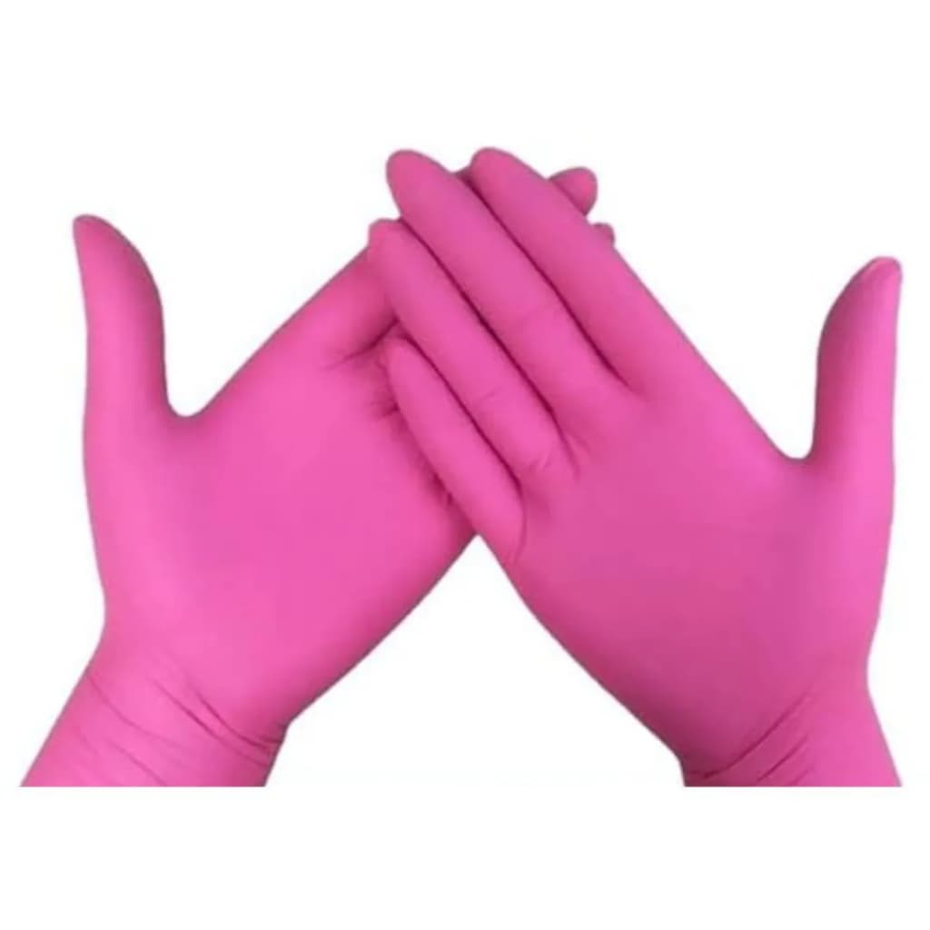 Luva Nitrílica Rosa Descartável Bompack — P, M, G, — Sem Pó, Uso Profissional, Caixa com 100 Unidades